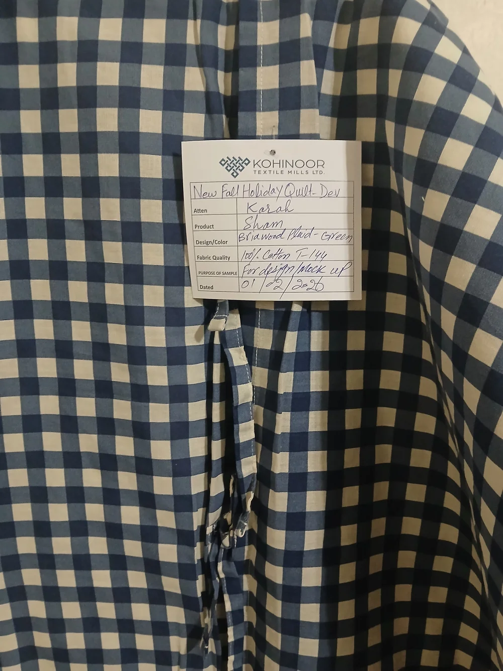 Quilted Plaid  Pillow Sham with Gingham Accent